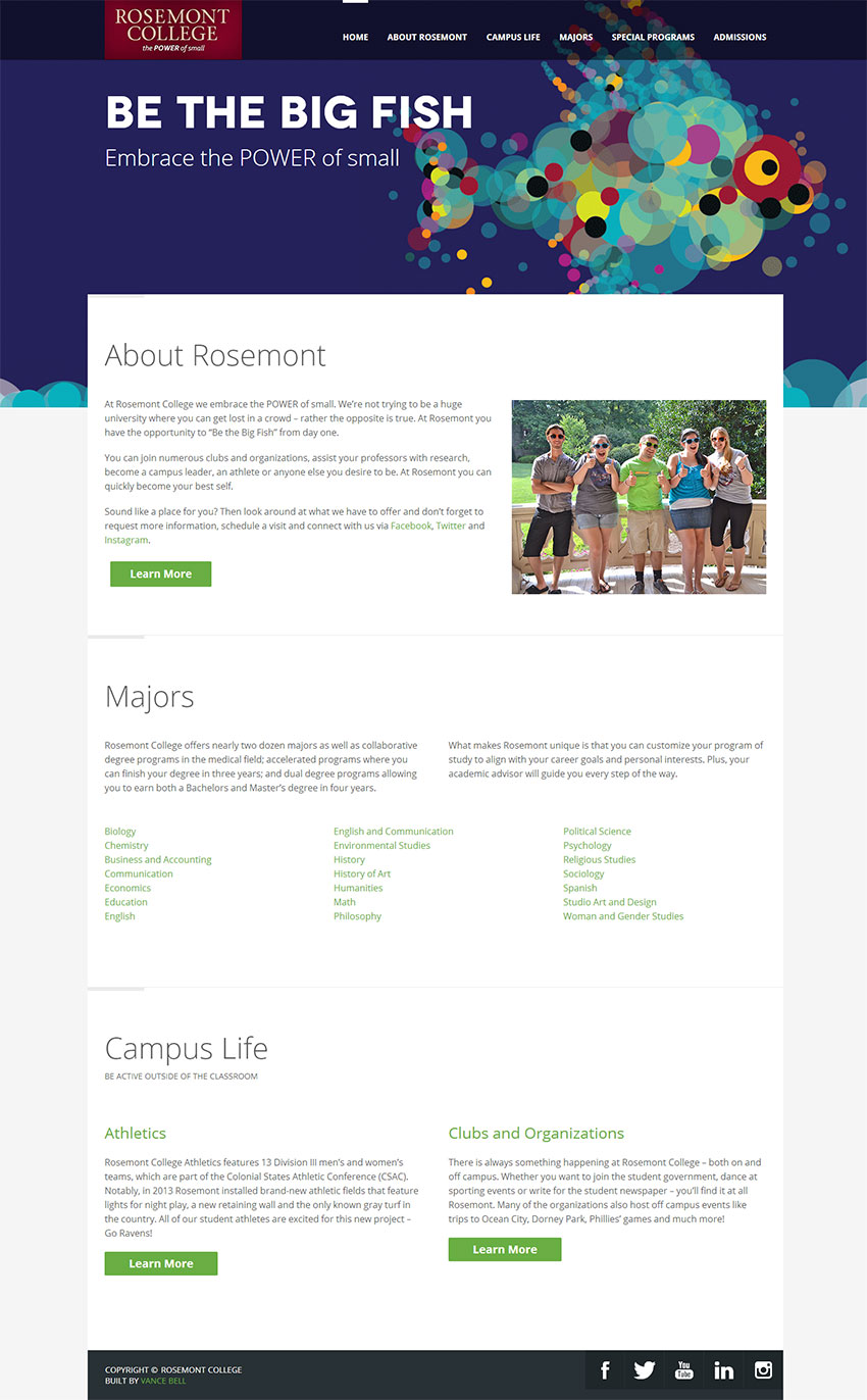 Web Design Portfolio - Rosemont College - Be The Big Fish