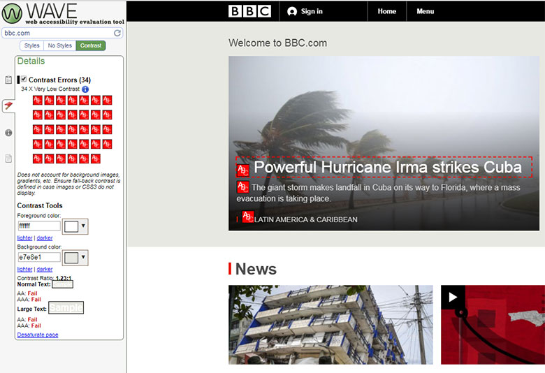 WAVE - Web Accessibility Evaluation Tool reviews BBC.com