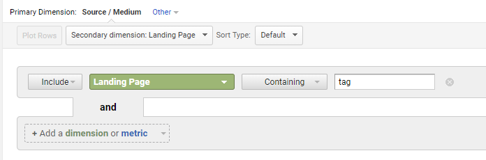 Google Analytics Include Landing Page Containing Tags