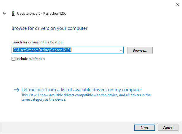 Epson 1200 Driver Setup - Select Available Drivers from Computer