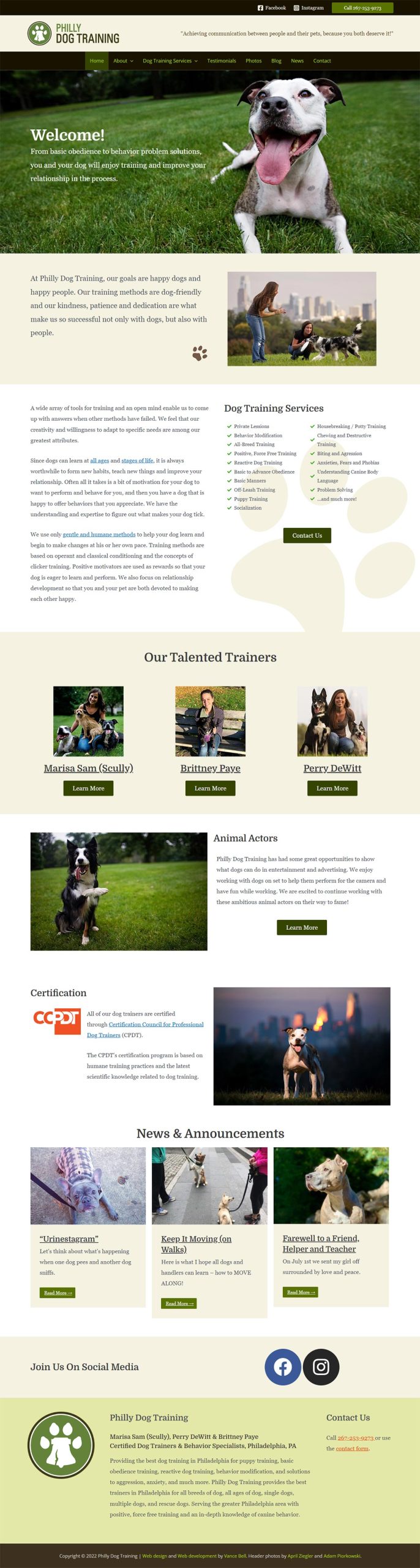 Web Design Portfolio - Philly Dog Training Website Design